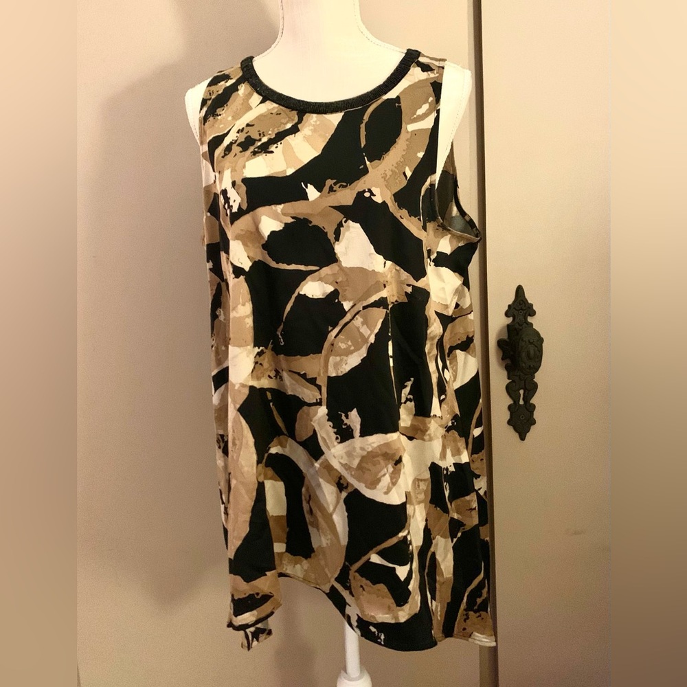 Alfani Beige and Black Patterned Silky Shirt